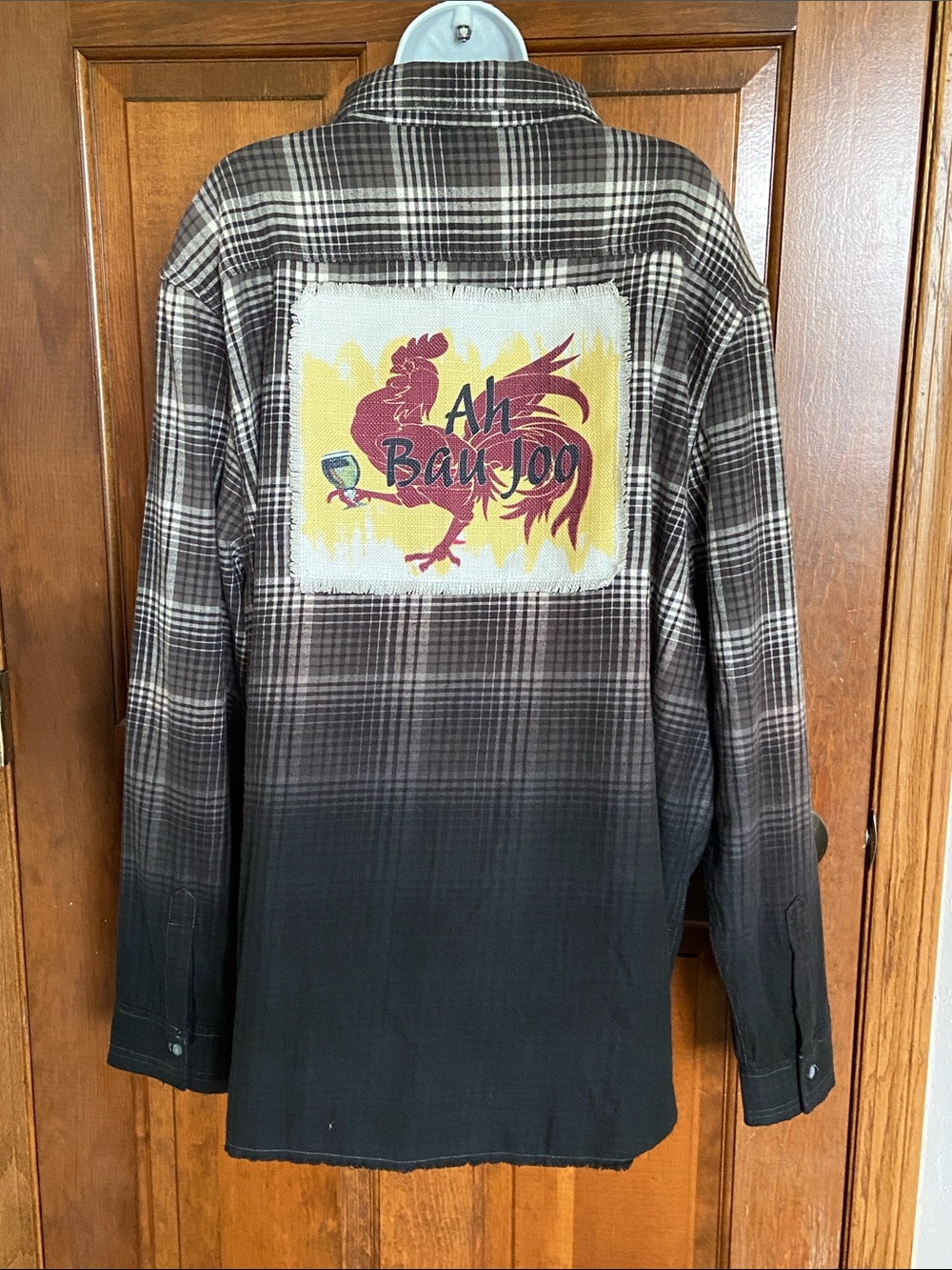 Epic Studio Distressed Ombré Button Flannel fringed front/back patch Size 2XL